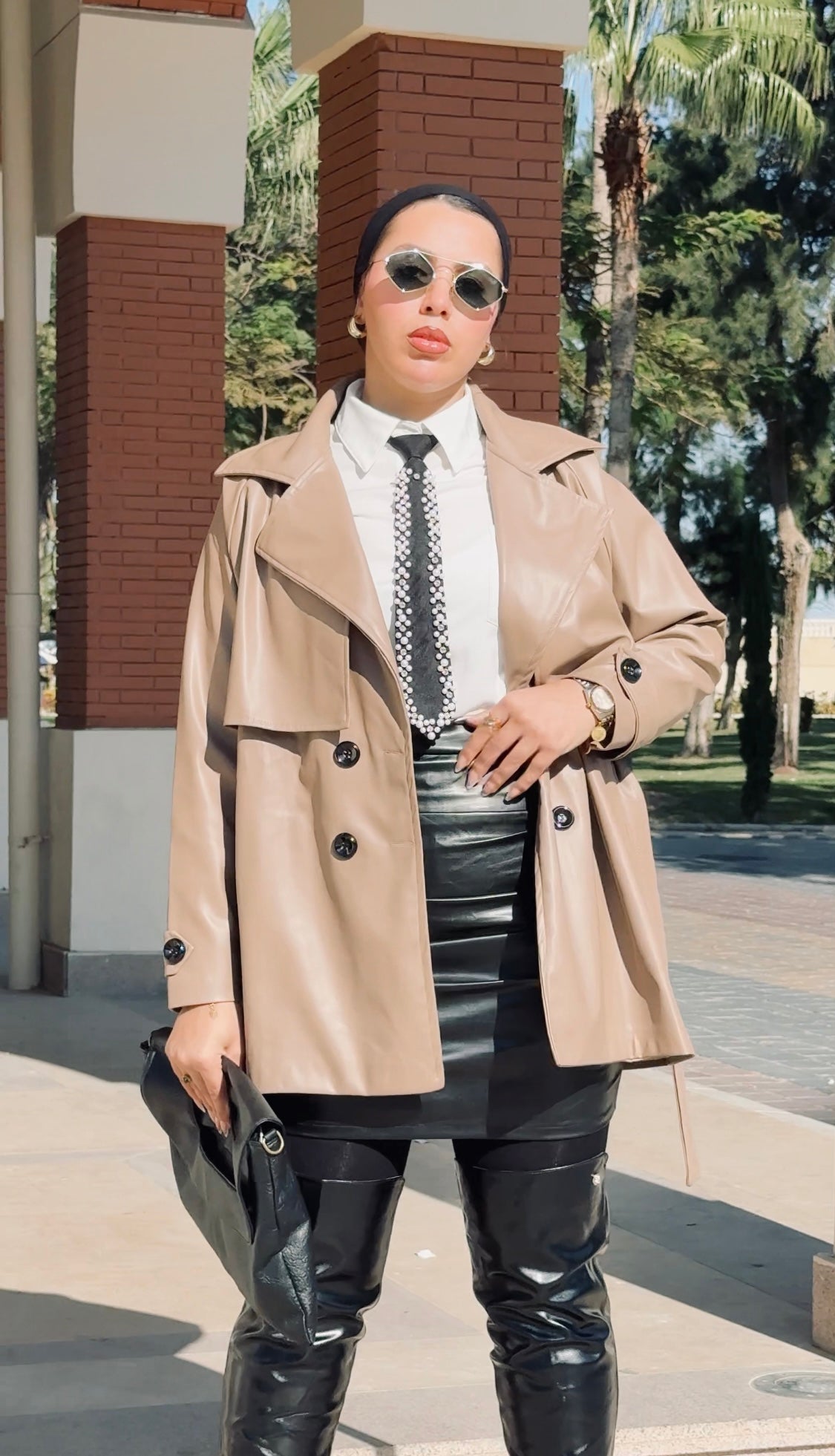 Leather Trench Jacket - Cafee