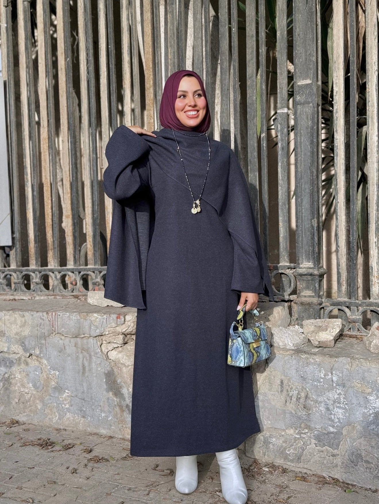 Cozy Cape Dress - Navy