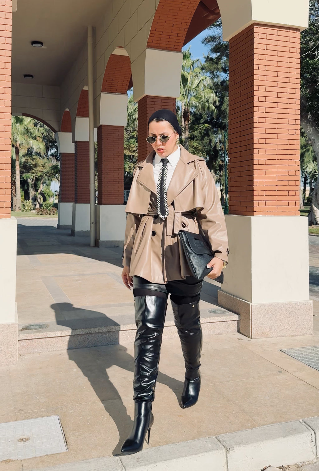 Leather Trench Jacket - Cafee