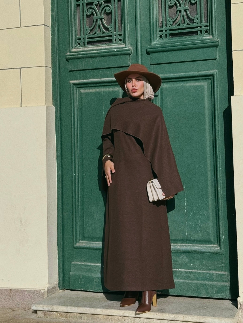 Cozy Cape Dress - Brown