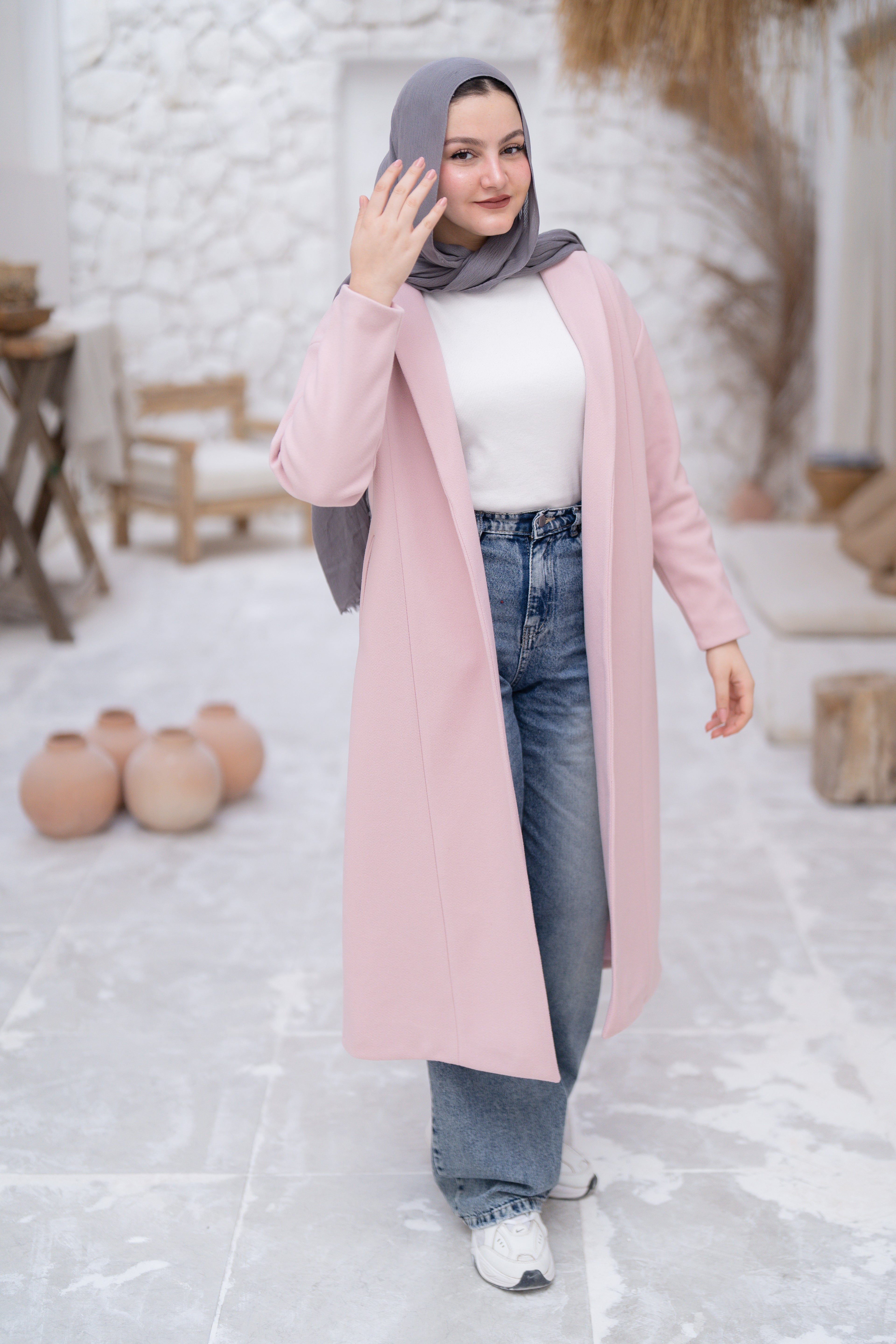 Cozy Minimal Wool Coat - Baby pink