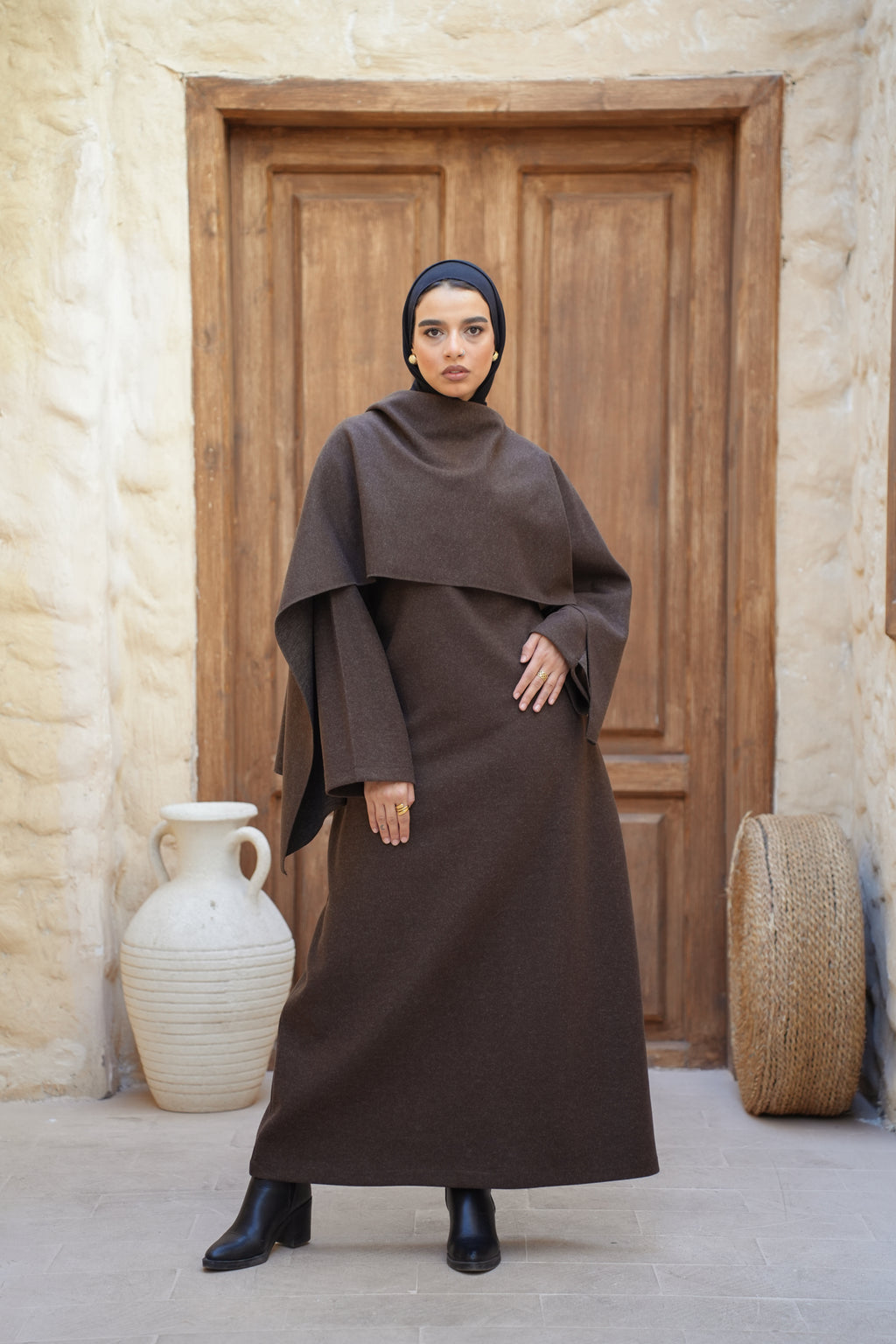Cozy Cape Dress - Brown
