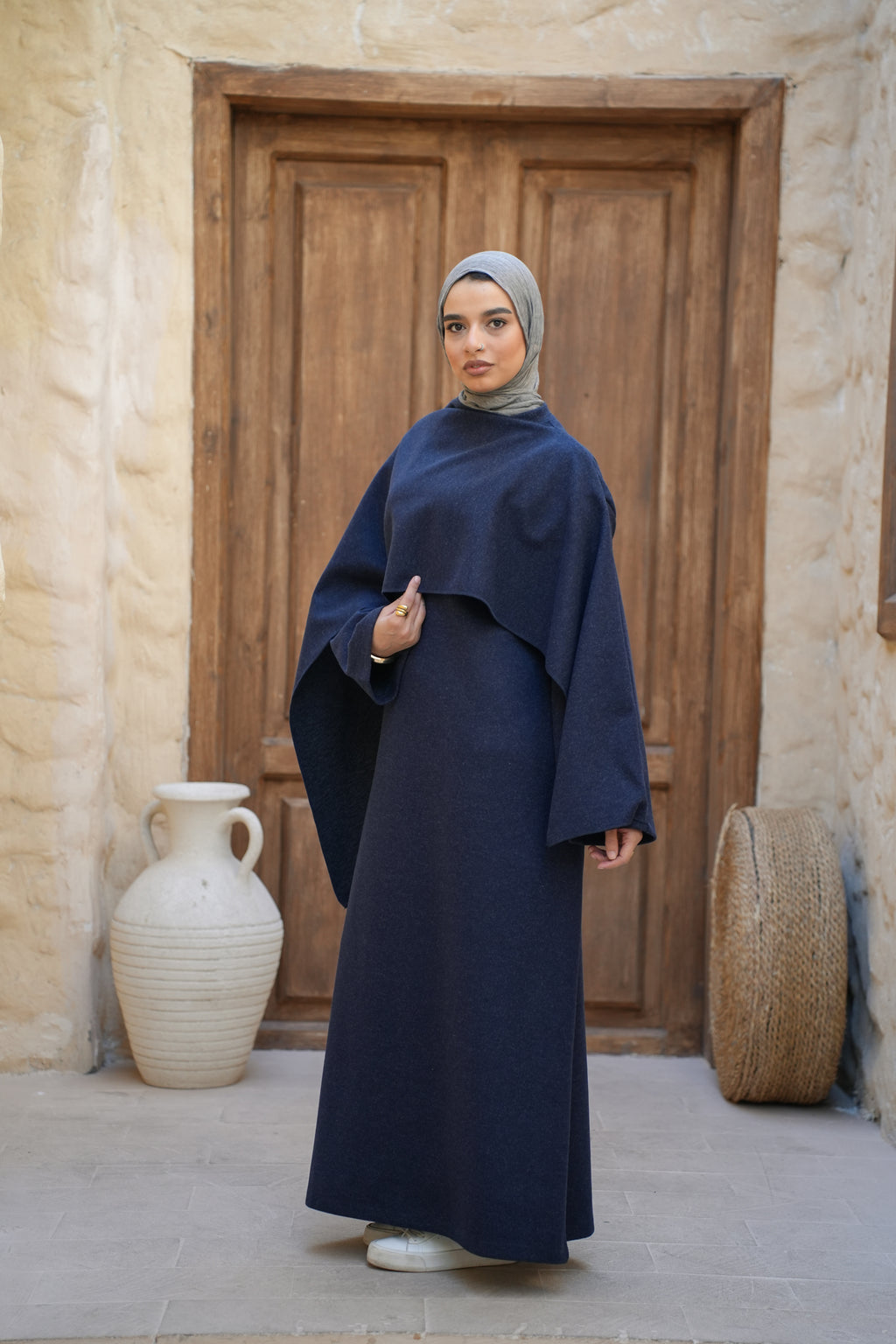 Cozy Cape Dress - Navy