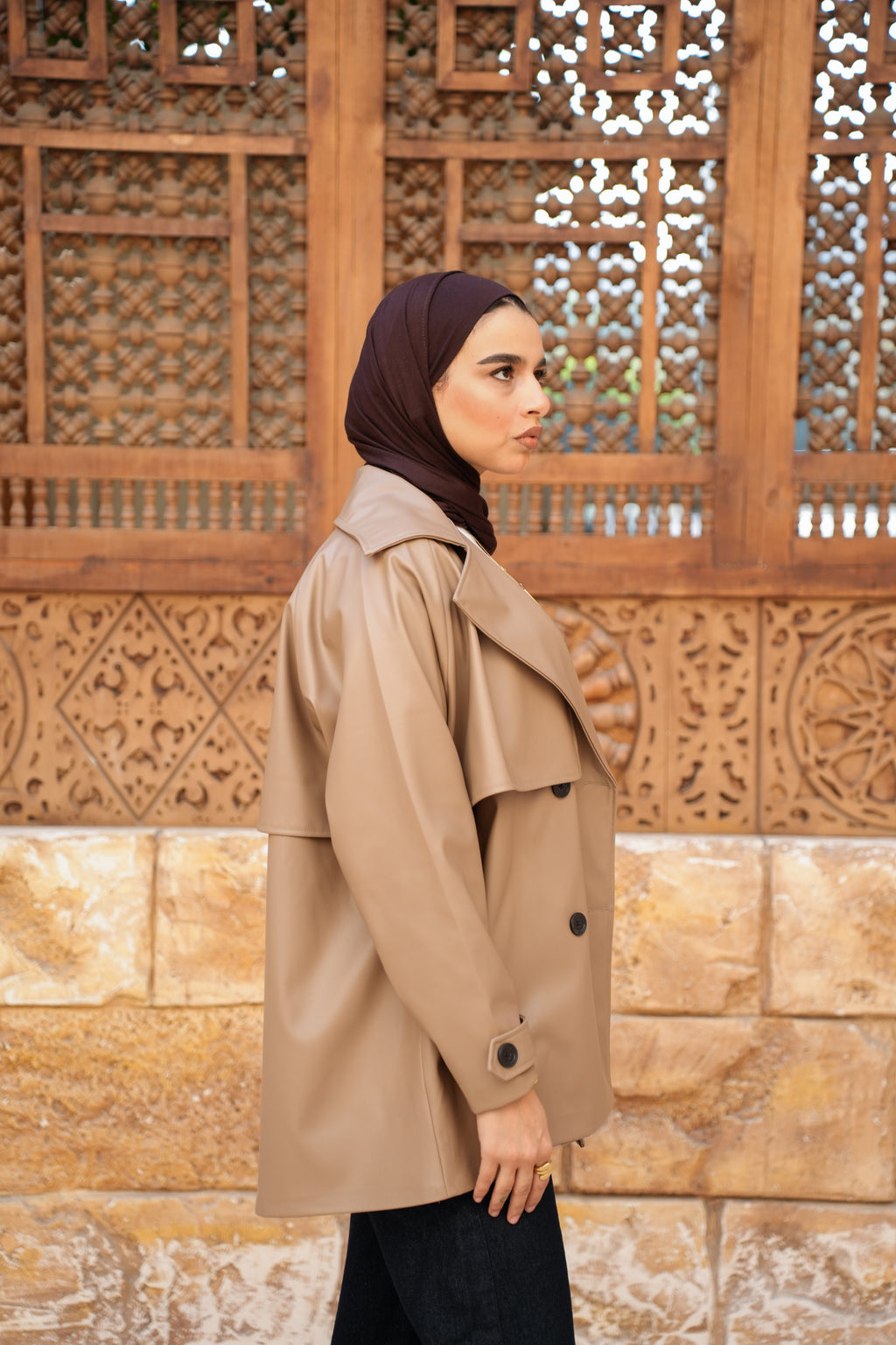 Leather Trench Jacket - Cafee