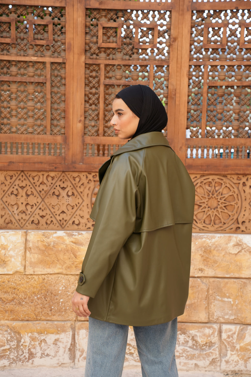 Leather Trench Jacket - Olive