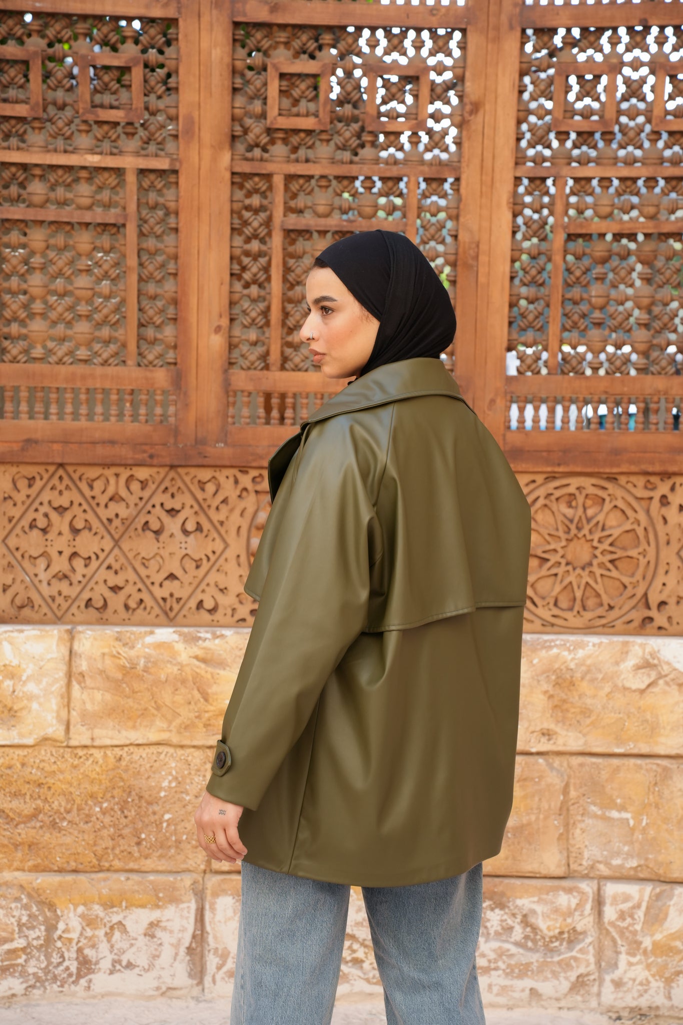 Leather Trench Jacket - Olive