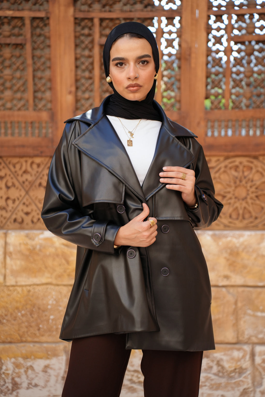 Leather Trench Jacket - Black