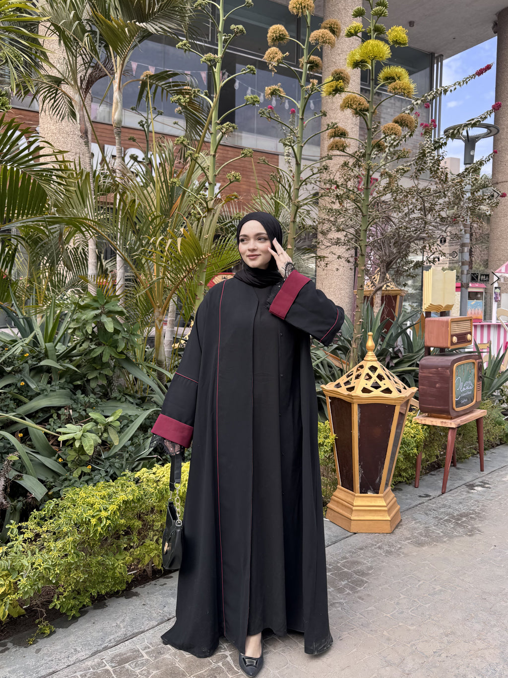 Burgundy Lace Abaya