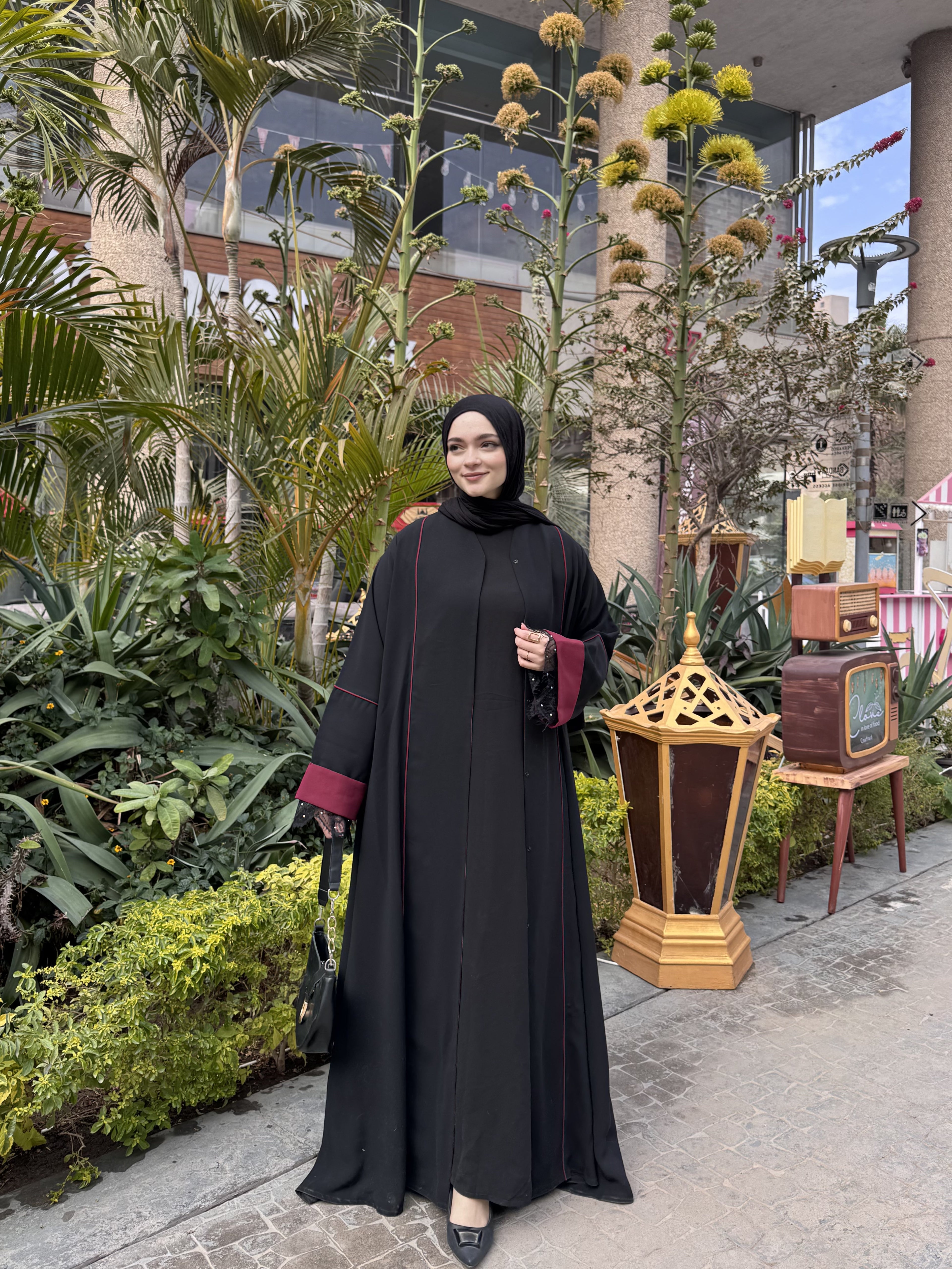 Burgundy Lace Abaya