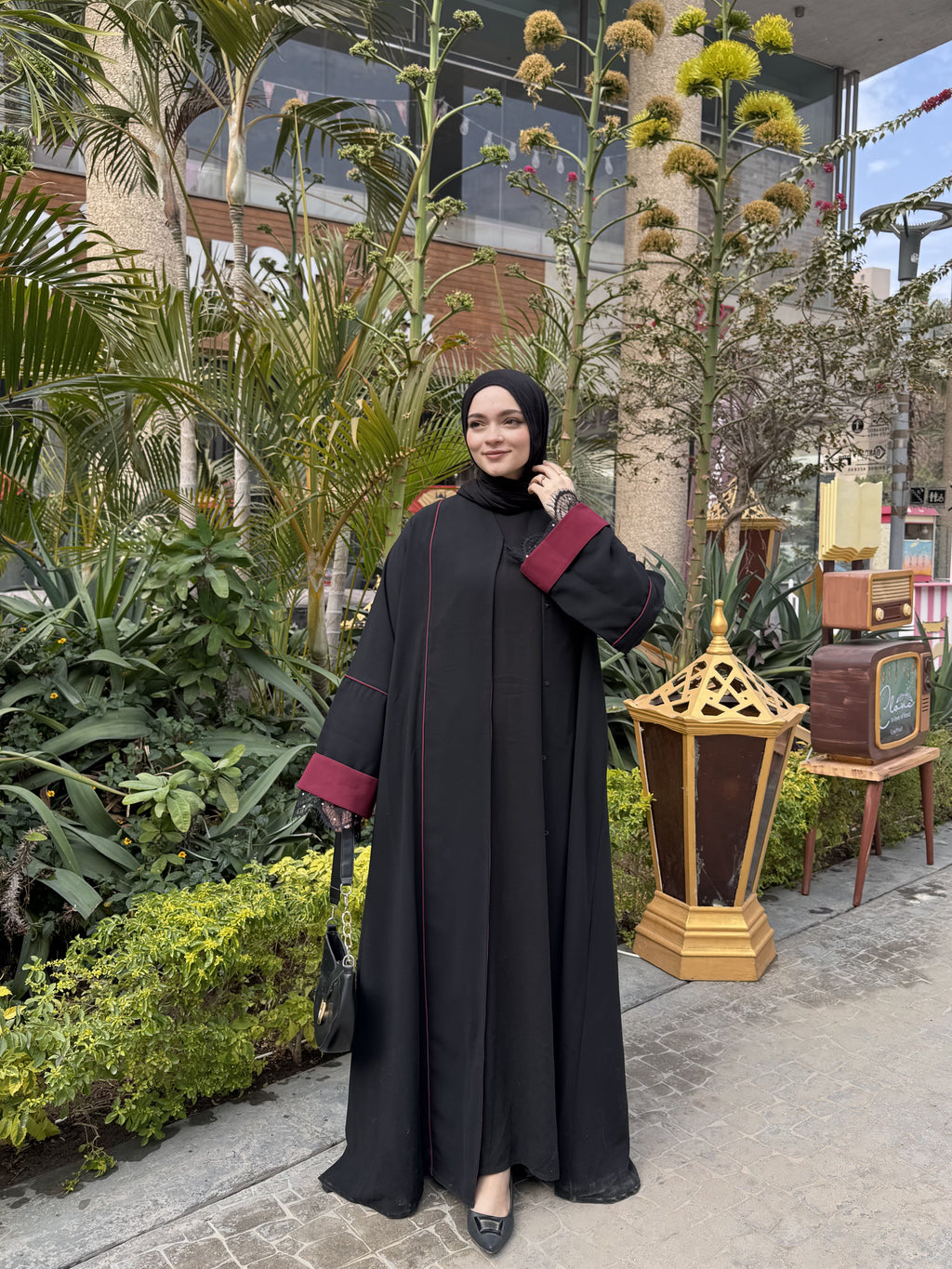 Burgundy Lace Abaya