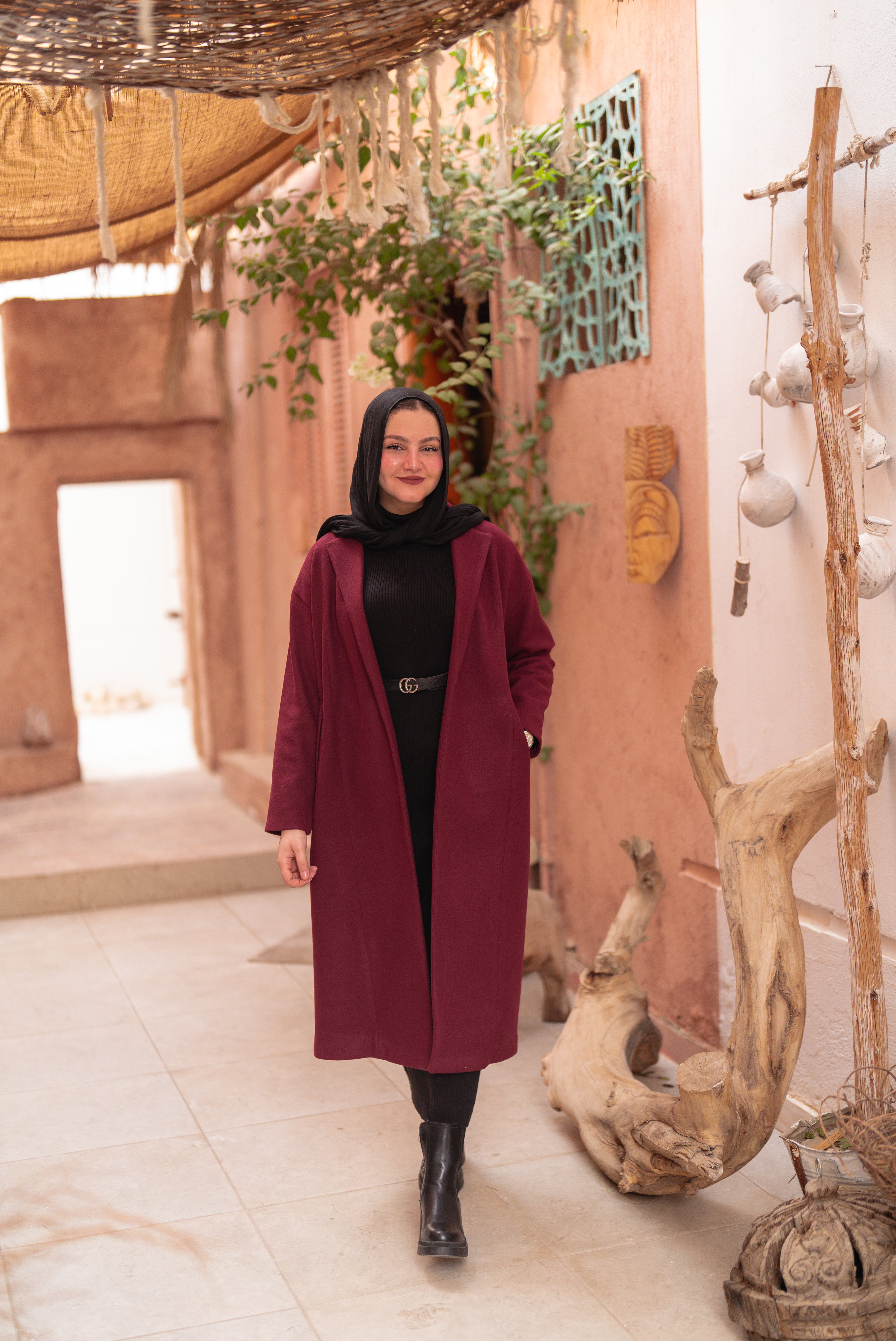 Cozy Minimal Wool Coat - Burgundy