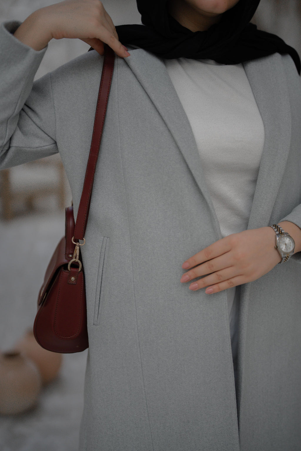 Cozy Minimal Wool Coat - Light Gray